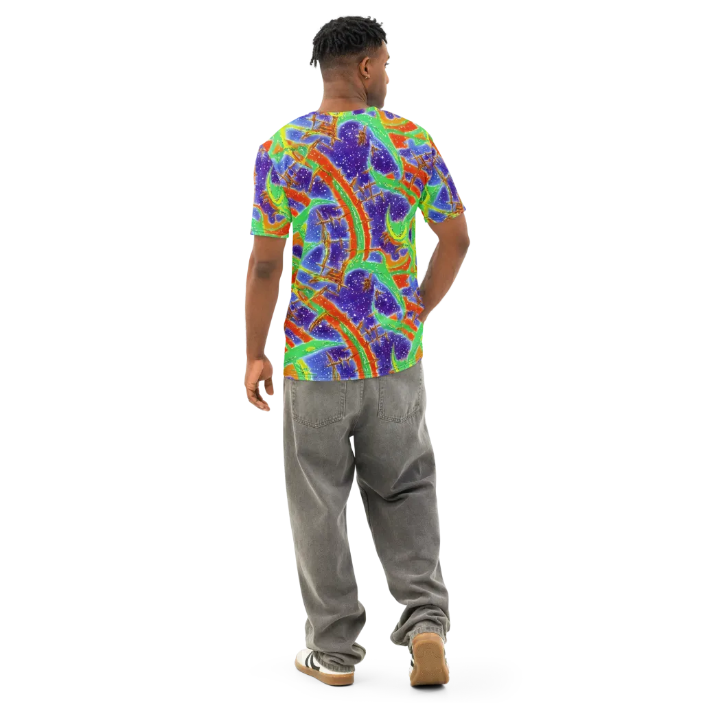 Blue Ember Maze on Men's Cotton Crew Neck T-Shirt — Back