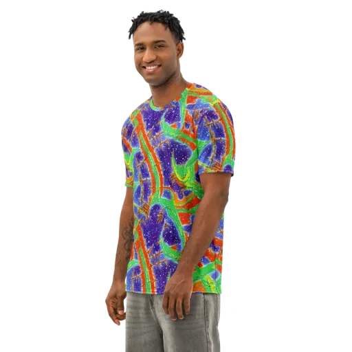 Blue Ember Maze on a Men's Cotton Crew Neck T-Shirt