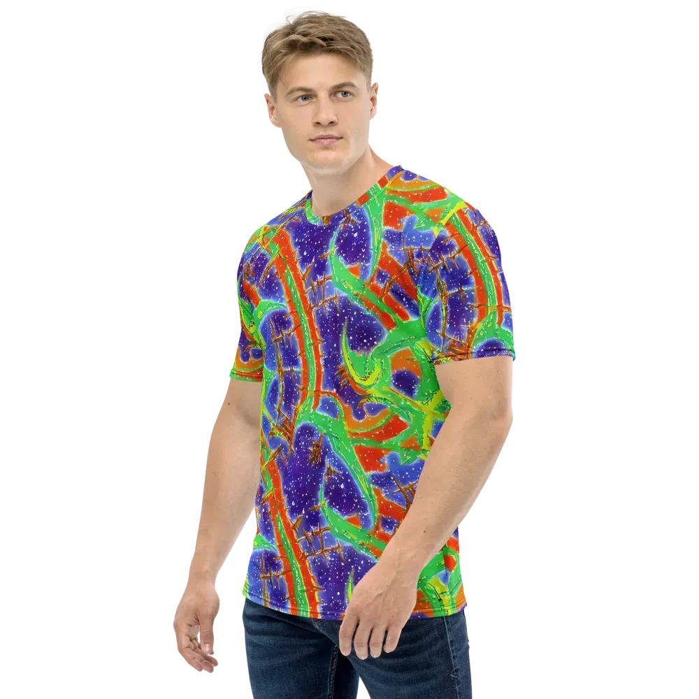 Blue Ember Maze on Men's Crew Neck T-Shirt — Left