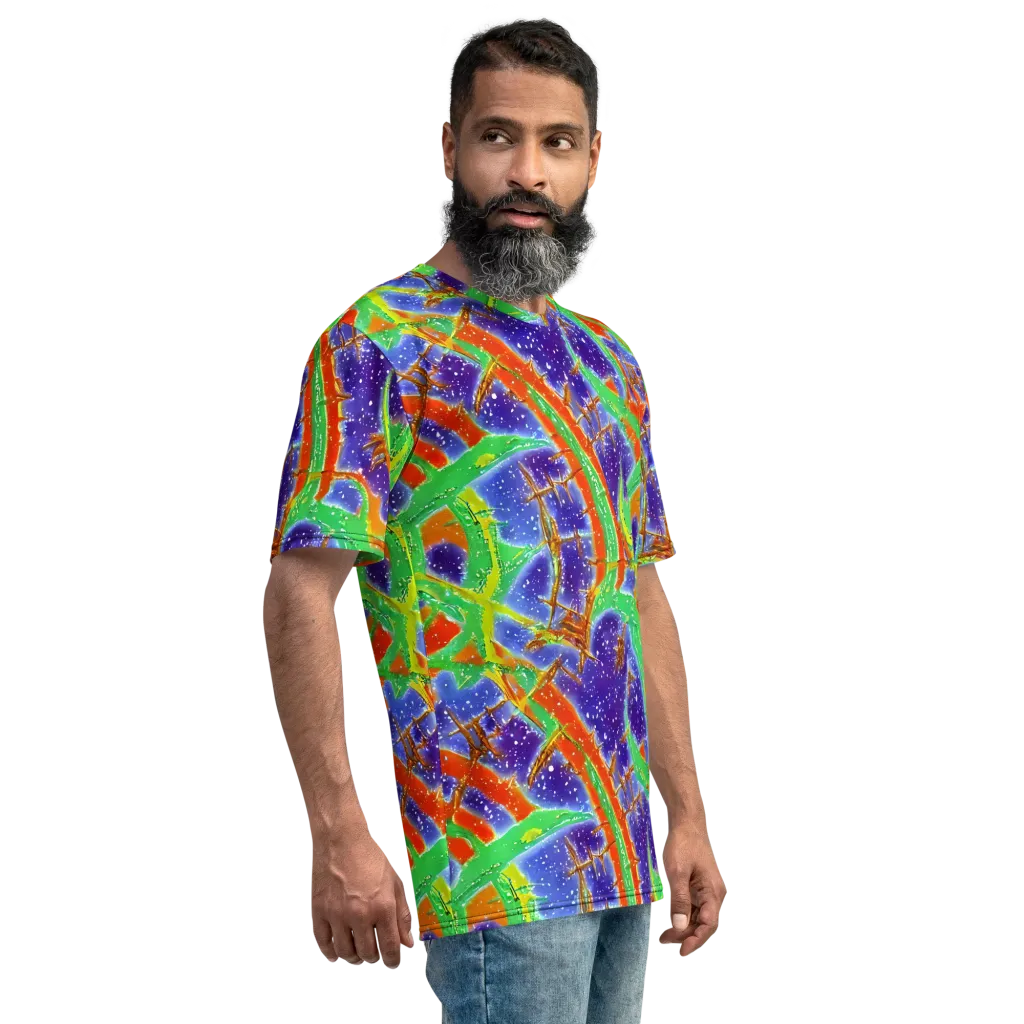 Blue Ember Maze on Men's Crew Neck T-Shirt — Right