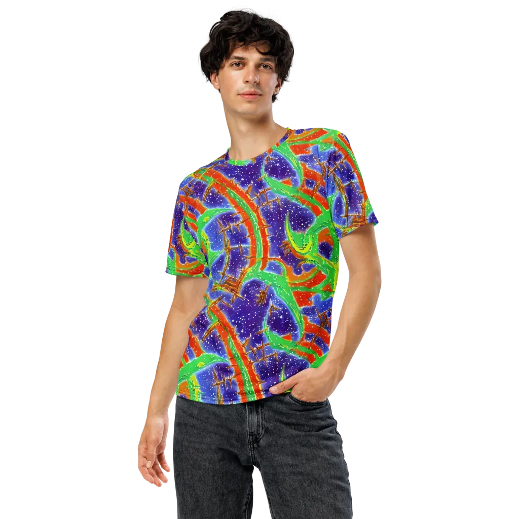 Blue Ember Maze on Men's Crew Neck T-Shirt — Front