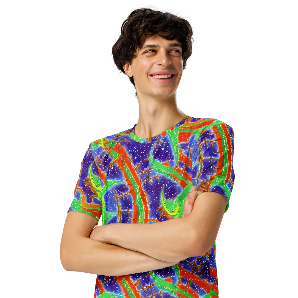 Blue Ember Maze on Men's Crew Neck T-Shirt — Left Front
