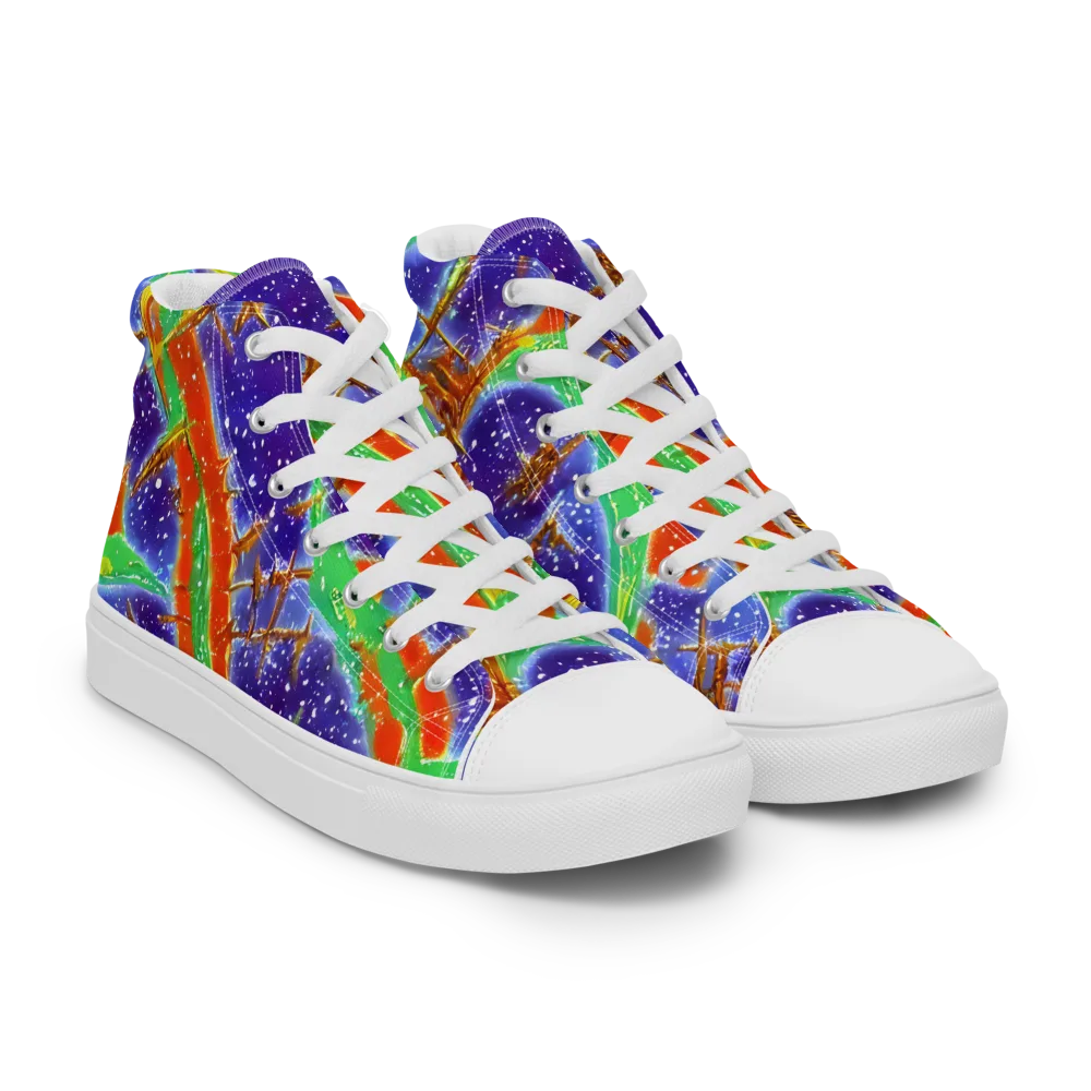 Blue Ember Maze on Men's High Top Canvas Shoes — Right Front