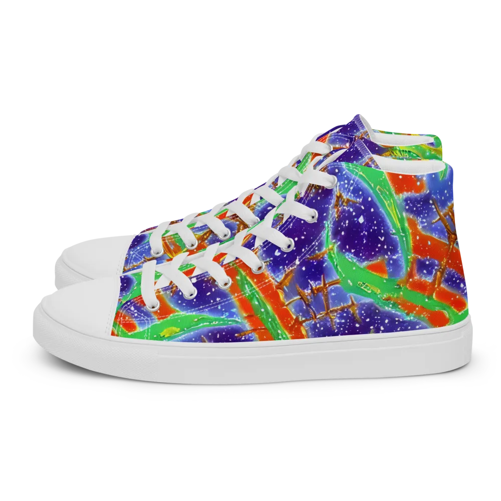 Blue Ember Maze on Men's High Top Canvas Shoes — Left