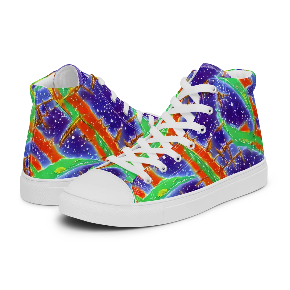 Blue Ember Maze on Men's High Top Canvas Shoes — Left