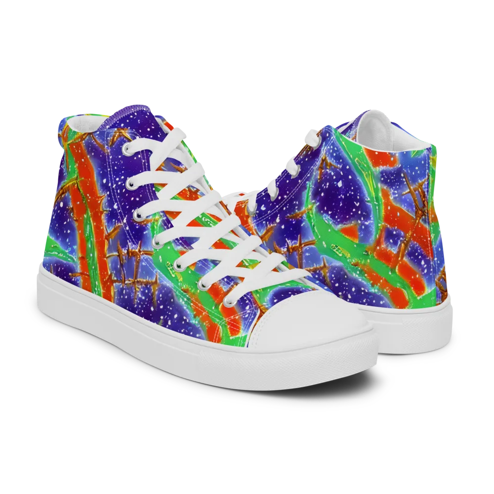 Blue Ember Maze on Men's High Top Canvas Shoes — Right
