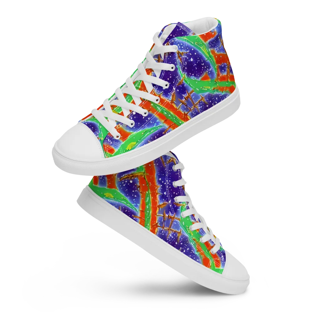 Blue Ember Maze on Men's High Top Canvas Shoes — Front