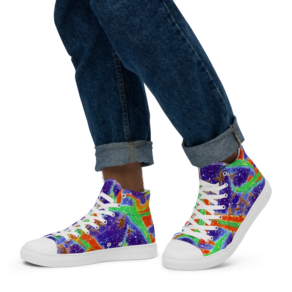 Blue Ember Maze on Men's High Top Canvas Shoes — Left