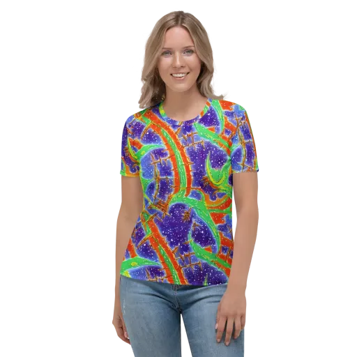 Blue Ember Maze on a Women's Crew Neck T-Shirt
