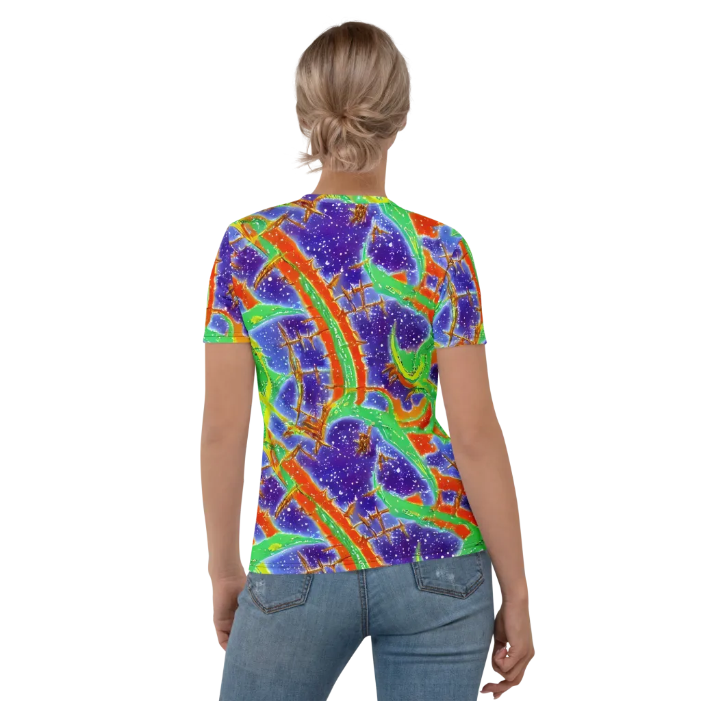 Blue Ember Maze on Women's Crew Neck T-Shirt — Back