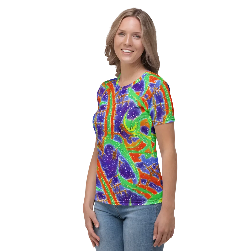 Blue Ember Maze on Women's Crew Neck T-Shirt — Left