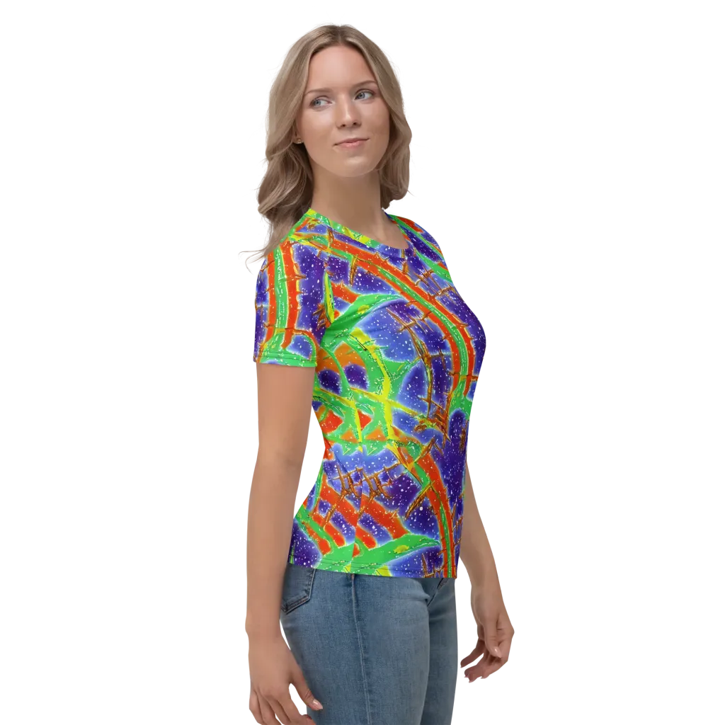 Blue Ember Maze on Women's Crew Neck T-Shirt — Right