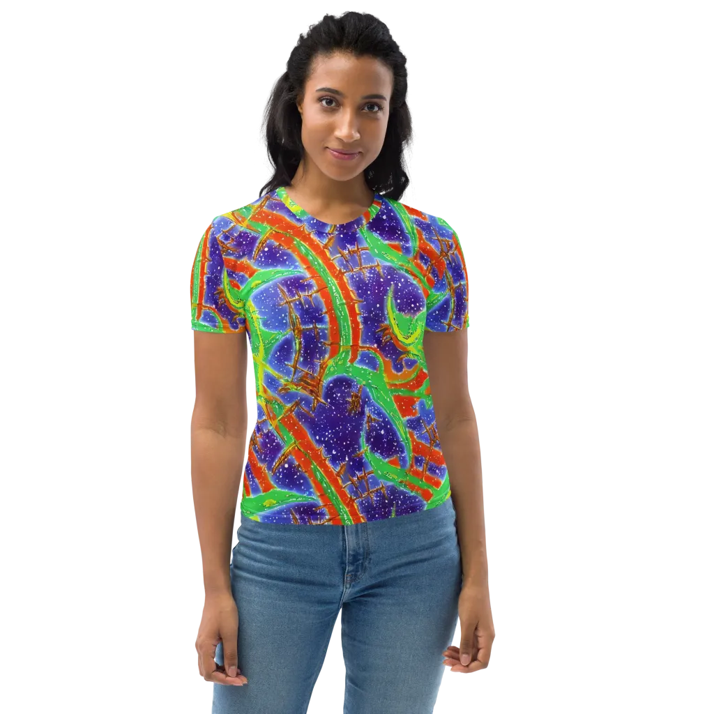 Blue Ember Maze on Women's Crew Neck T-Shirt — Front