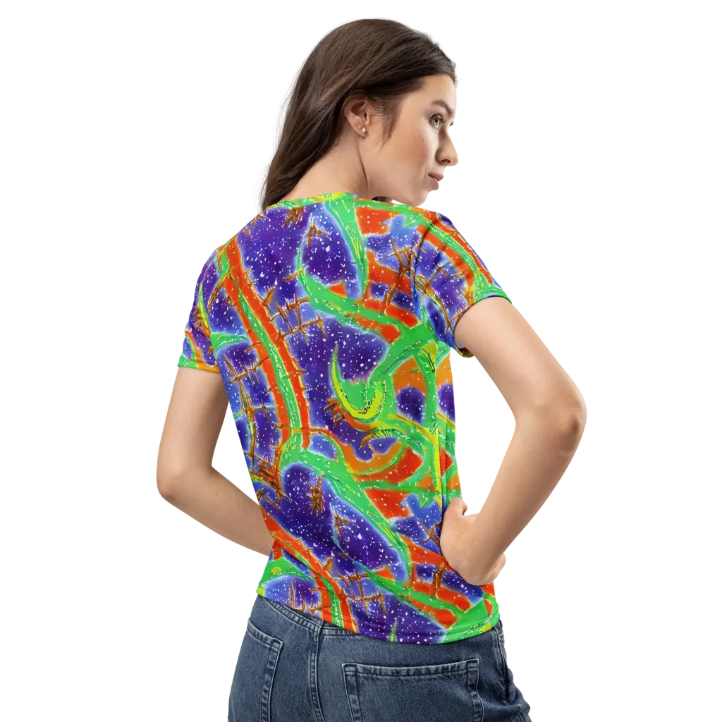 Blue Ember Maze on Women's Crew Neck T-Shirt — Back