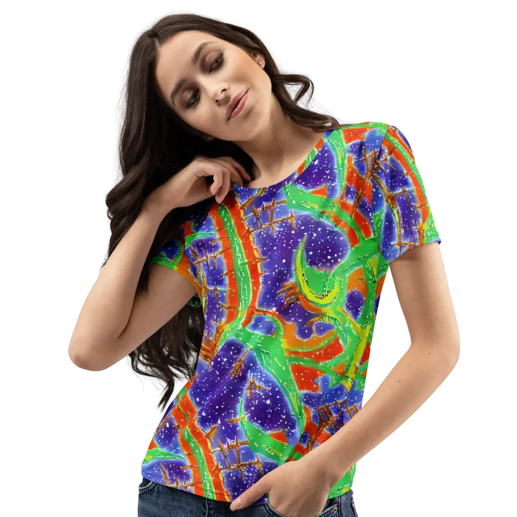 Blue Ember Maze on Women's Crew Neck T-Shirt — Left Front