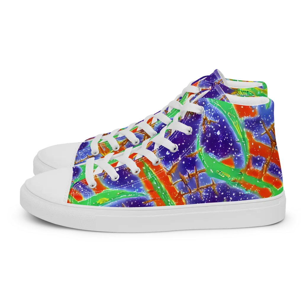 Blue Ember Maze on Women's High Top Canvas Shoes — Left