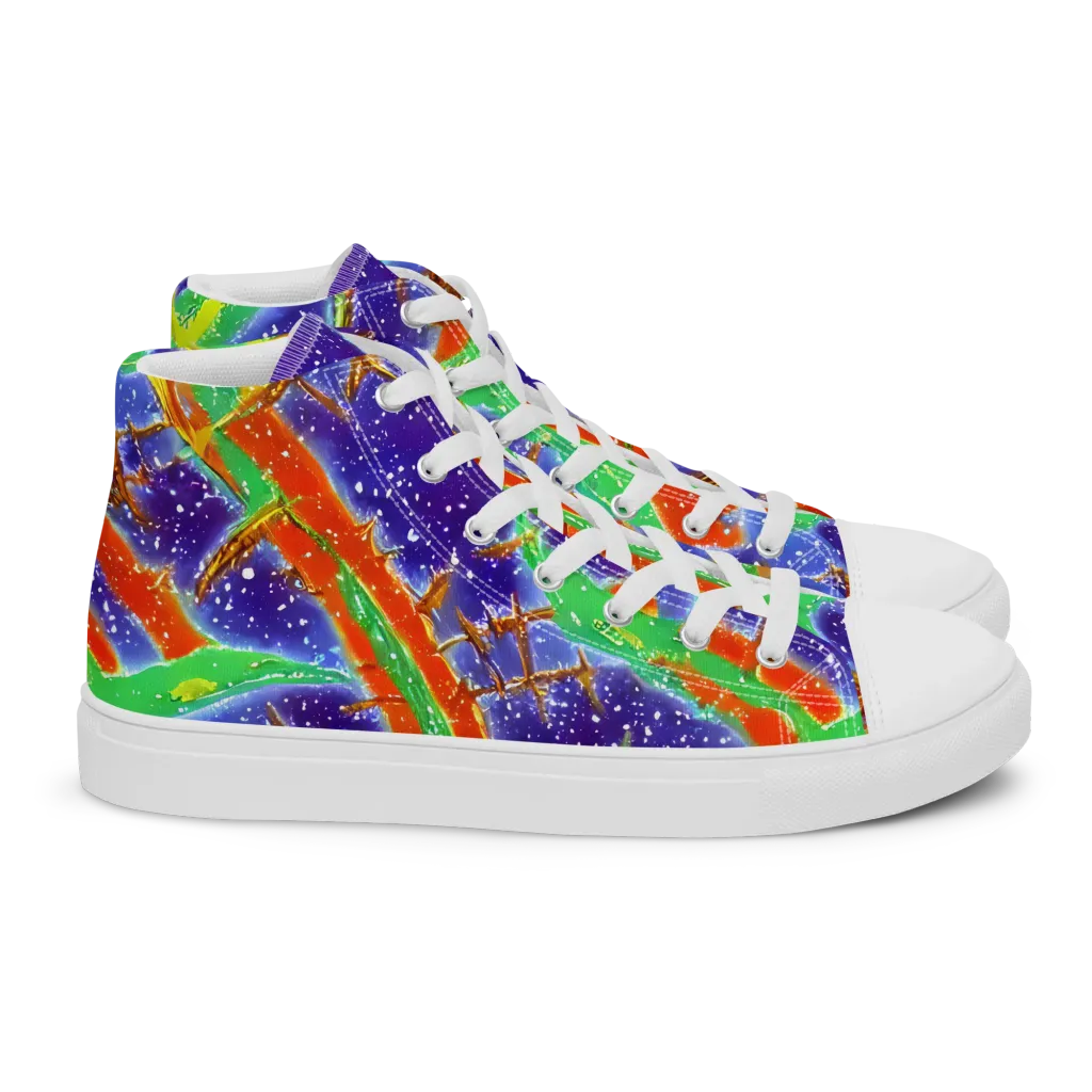 Blue Ember Maze on Women's High Top Canvas Shoes — Right