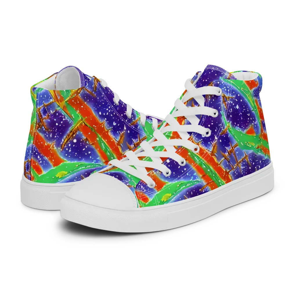 Blue Ember Maze on Women's High Top Canvas Shoes — Left
