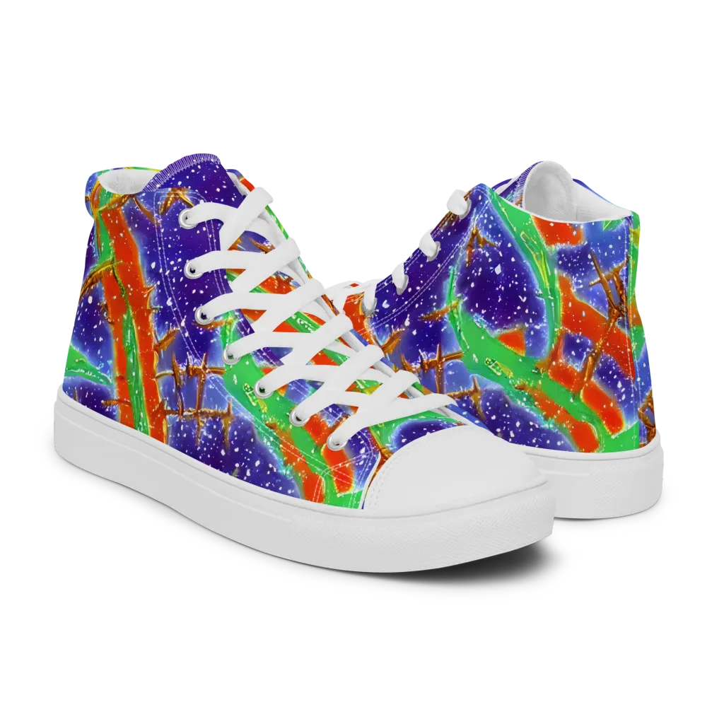 Blue Ember Maze on Women's High Top Canvas Shoes — Right