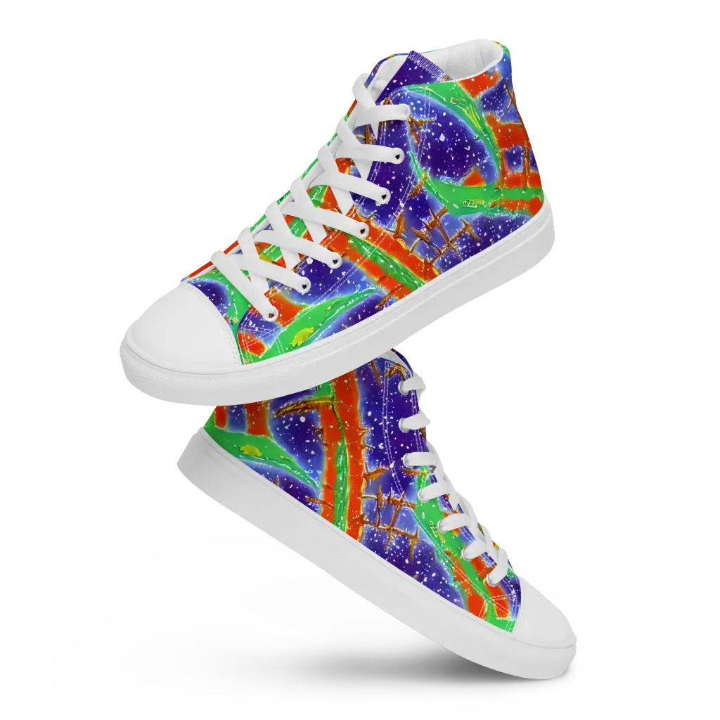 Blue Ember Maze on Women's High Top Canvas Shoes — Front