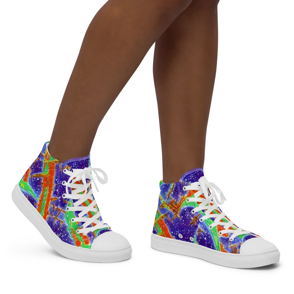 Blue Ember Maze on Women's High Top Canvas Shoes — Right