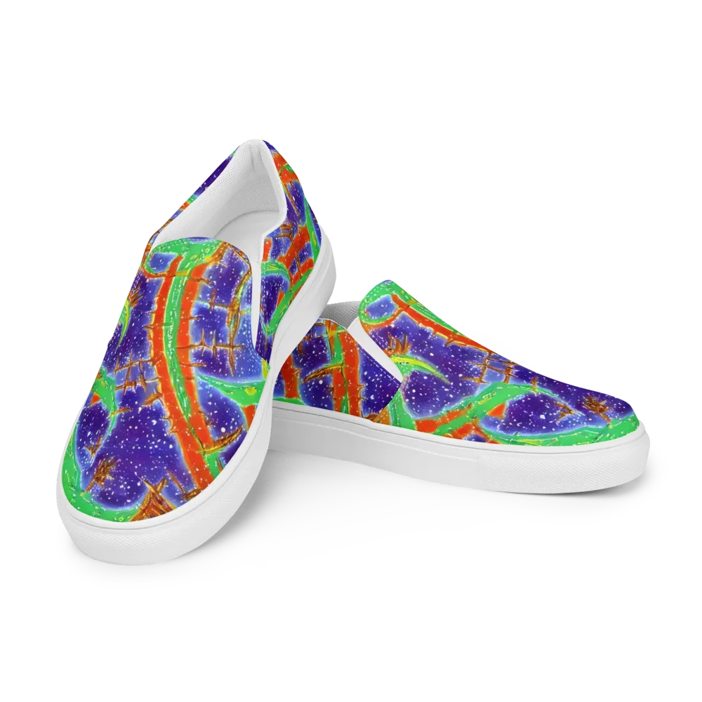 Blue Ember Maze on Men's Slip-On Canvas Shoes — Left Front