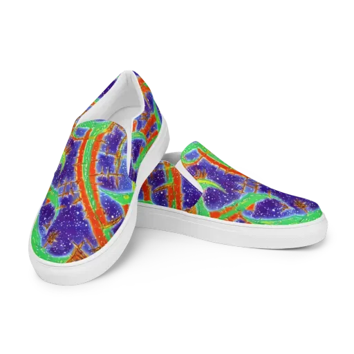 Blue Ember Maze on a Men's Slip-On Canvas Shoes