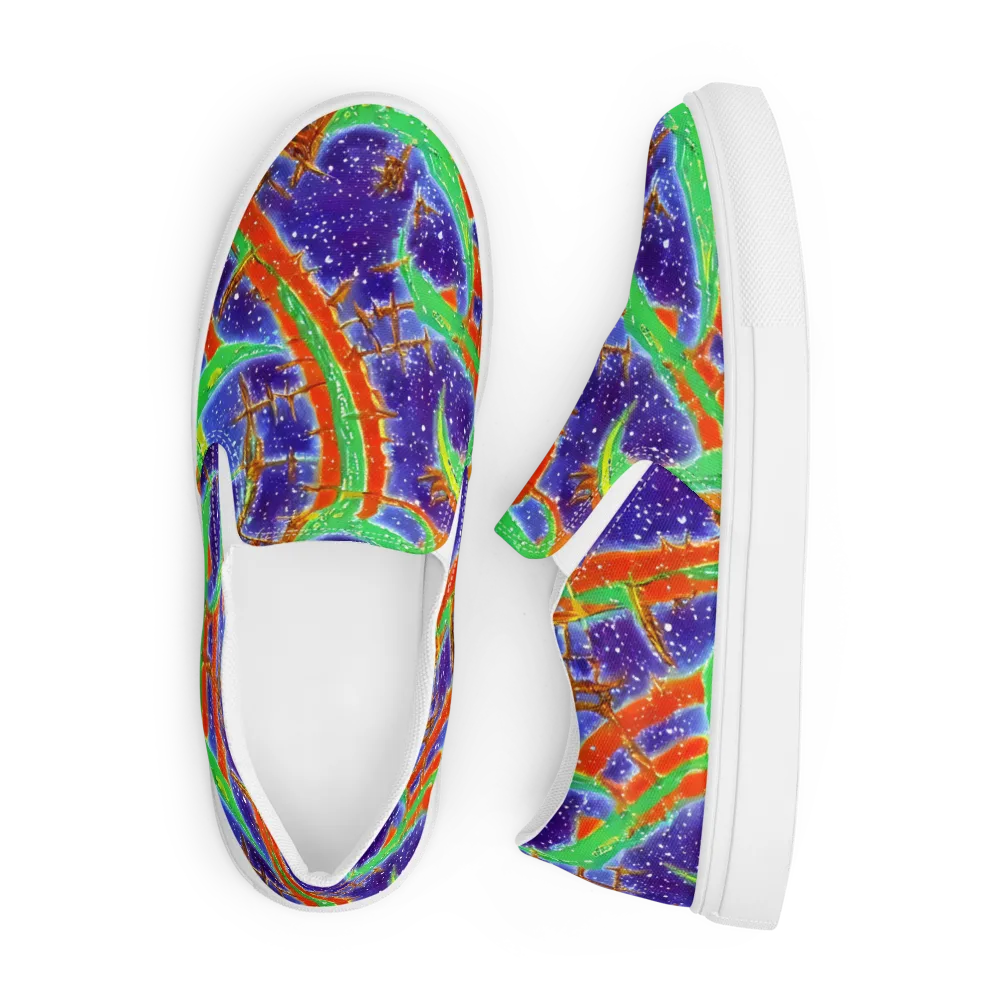 Blue Ember Maze on Men's Slip-On Canvas Shoes — Front
