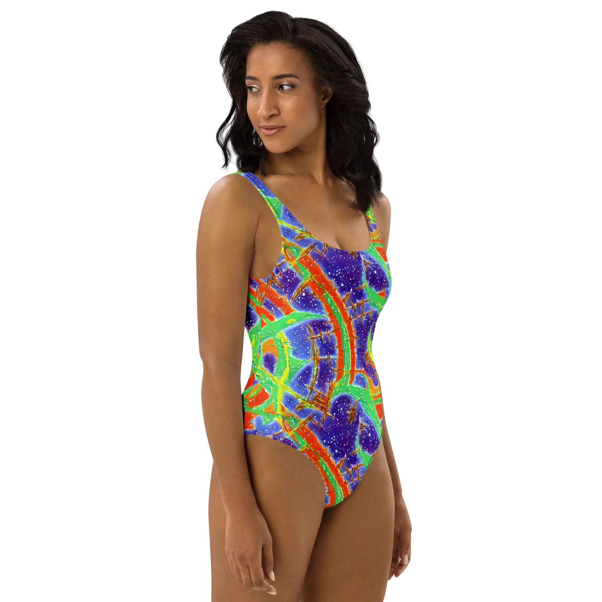 Blue Ember Maze on One-Piece Swimsuit — Right