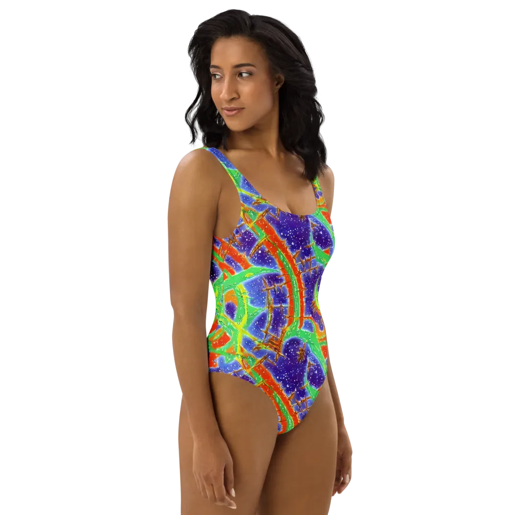 Blue Ember Maze on One-Piece Swimsuit — Right