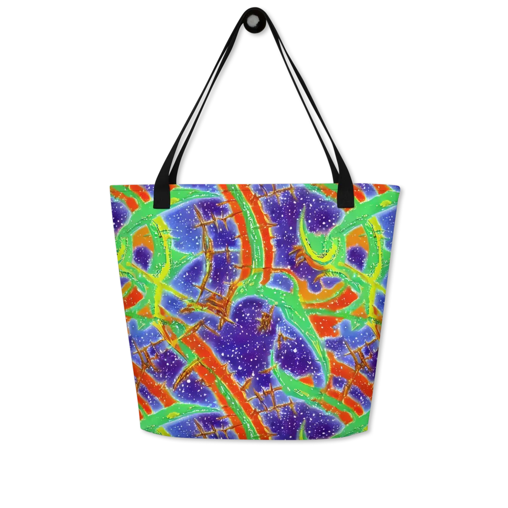 Blue Ember Maze on Large Tote Bag W/ Pocket — Front