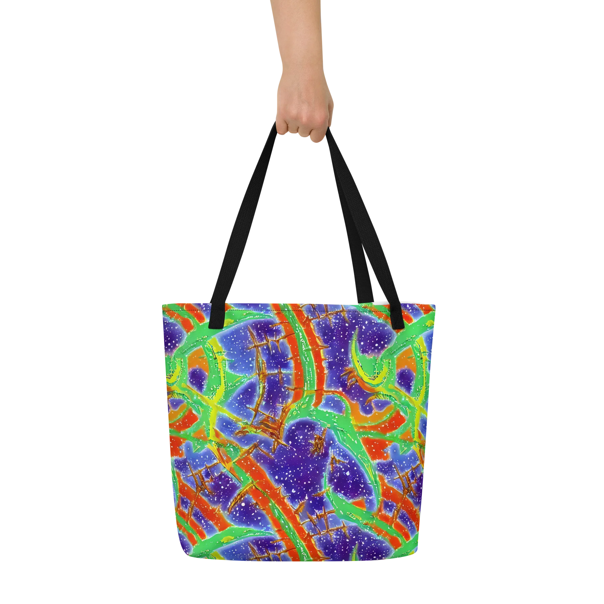 Blue Ember Maze on Large Tote Bag W/ Pocket — Front