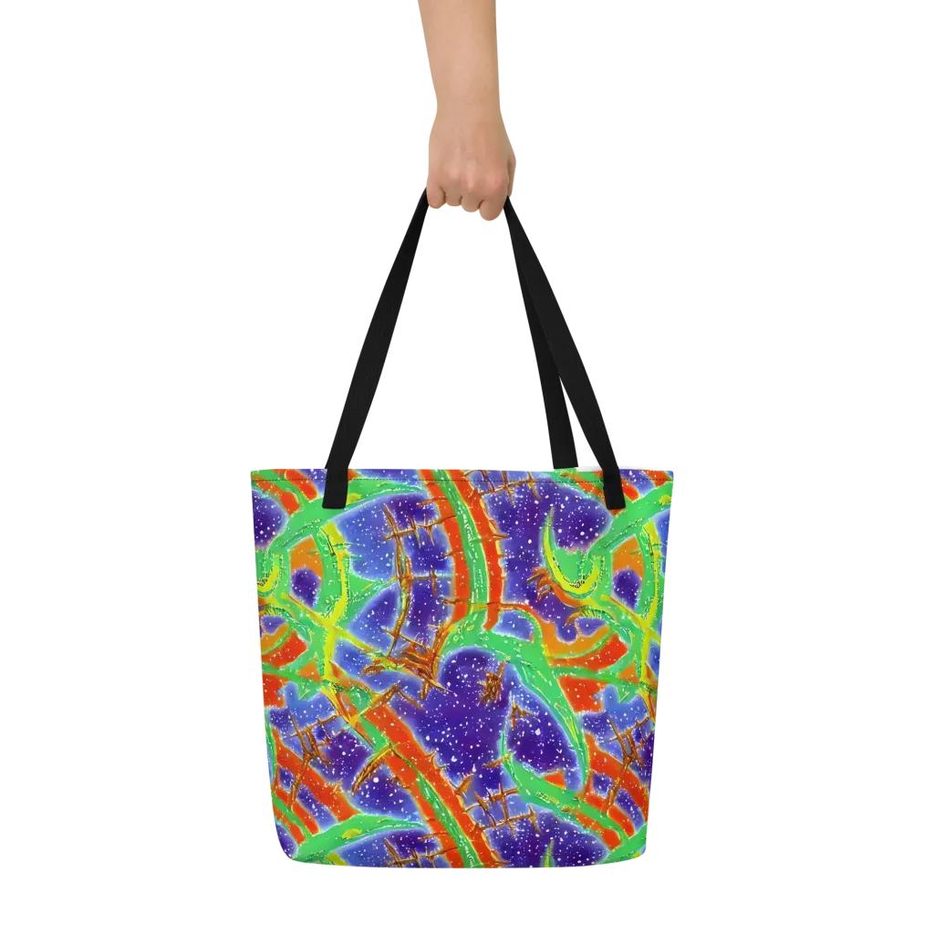 Blue Ember Maze on Large Tote Bag W/ Pocket — Front