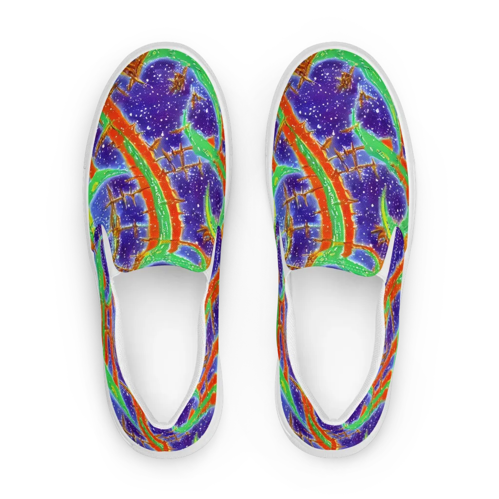 Blue Ember Maze on Women's Slip-On Canvas Shoes — Front