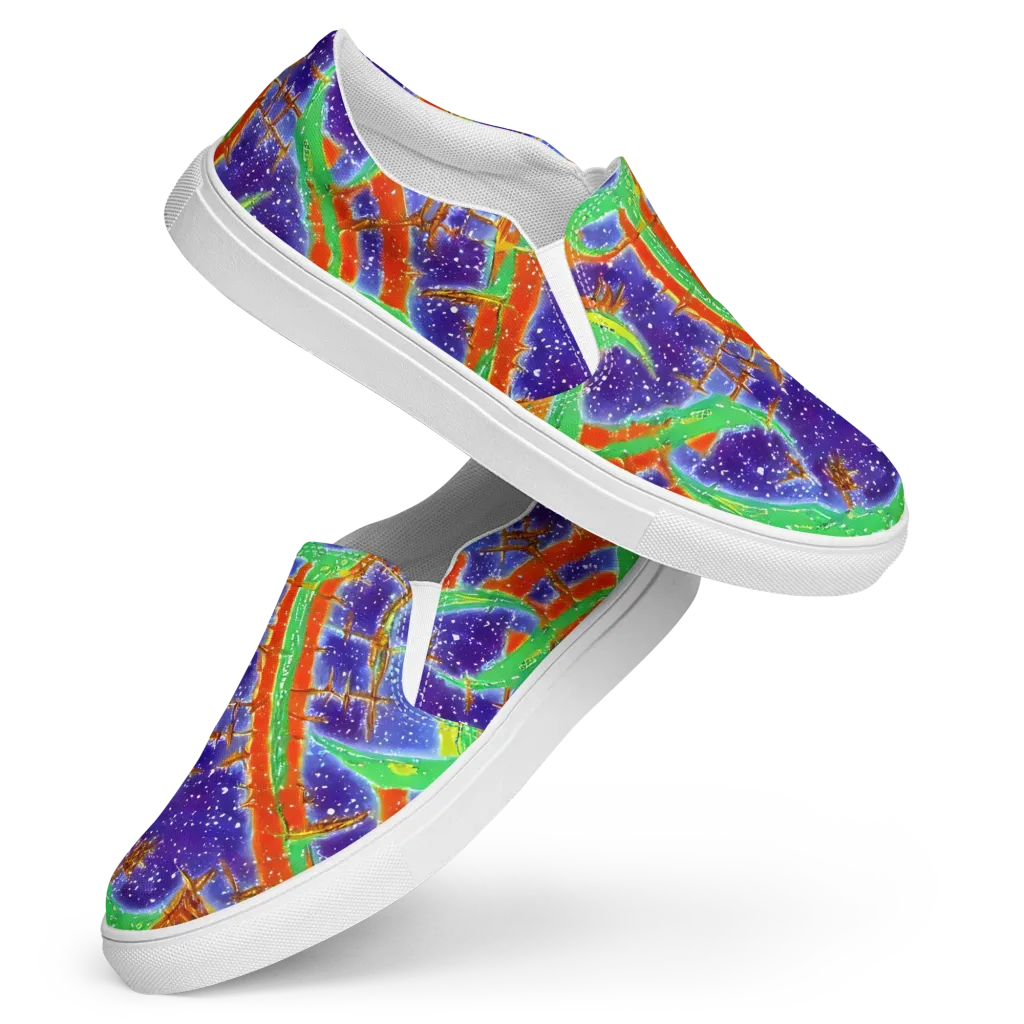Blue Ember Maze on Women's Slip-On Canvas Shoes — Front