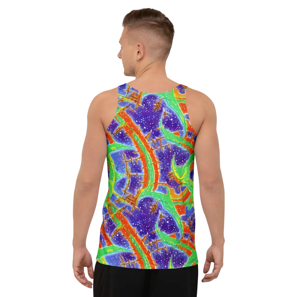 Blue Ember Maze on Men's Tank Top — Back