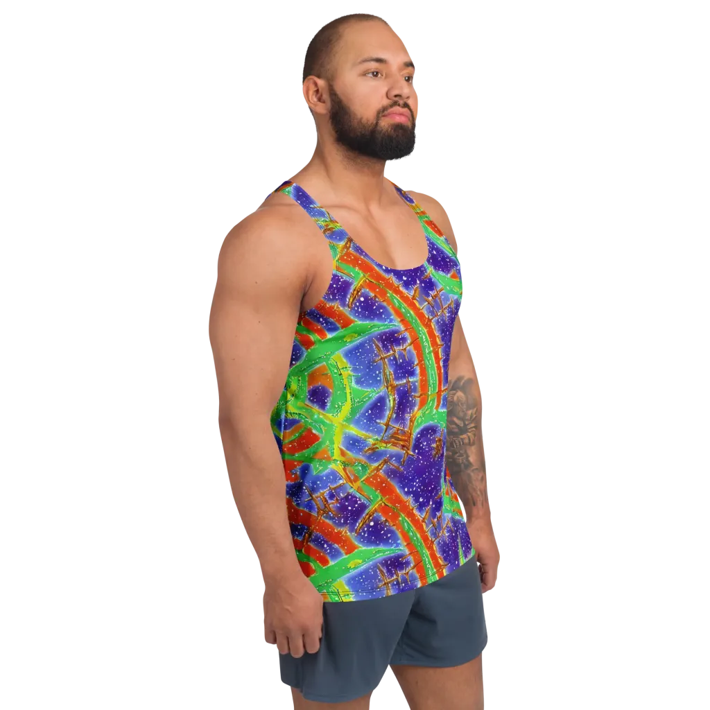 Blue Ember Maze on Men's Tank Top — Right Front