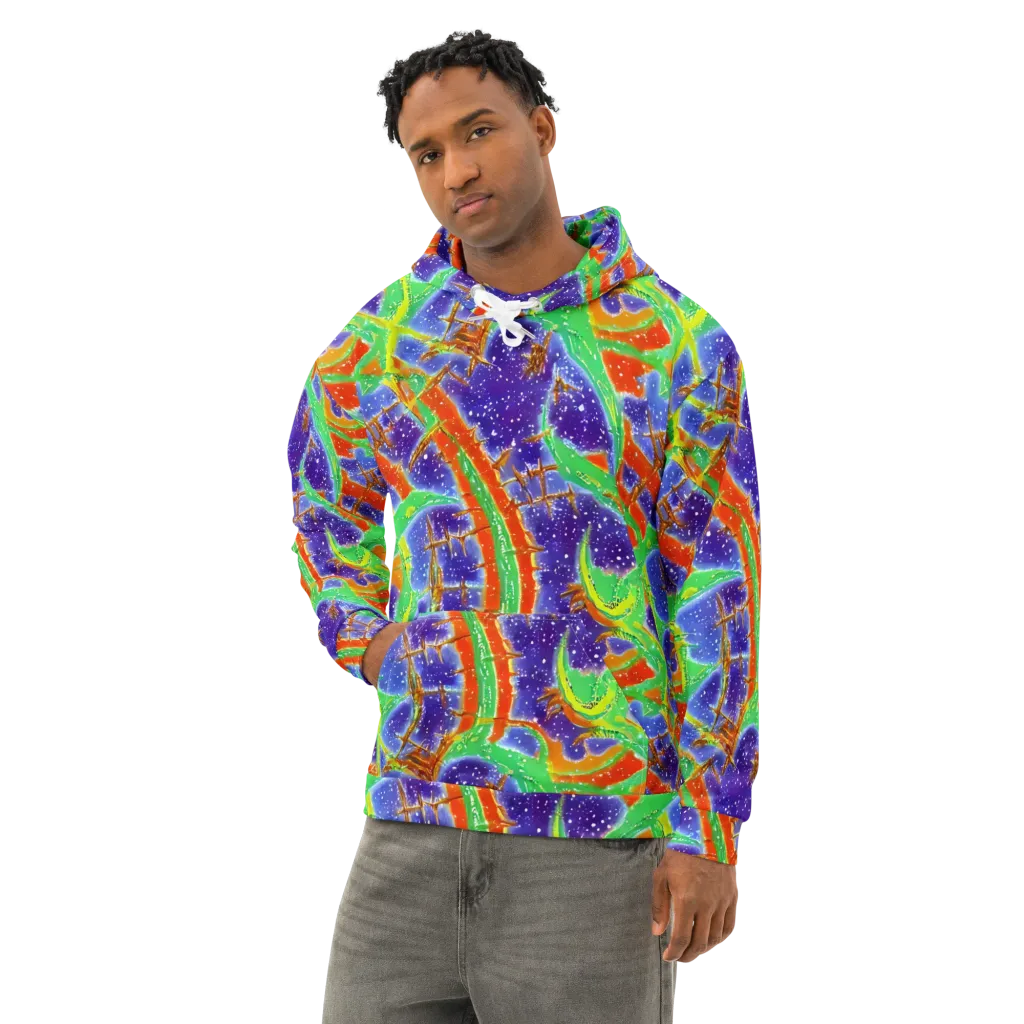 Blue Ember Maze on Cotton Hoodie — Left Front