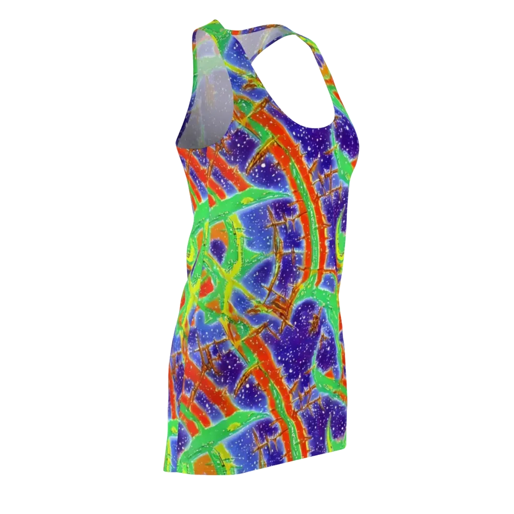 Blue Ember Maze on Racerback Dress — Front Side