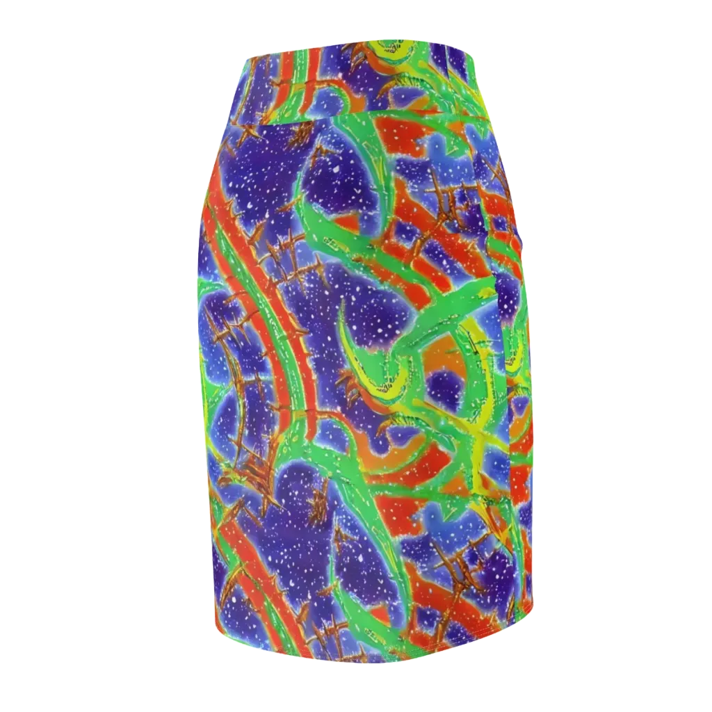 Blue Ember Maze on Pencil Skirt — Back Side
