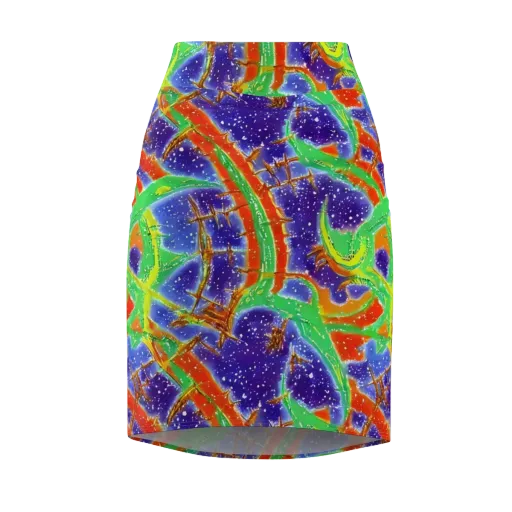 Blue Ember Maze on a Pencil Skirt