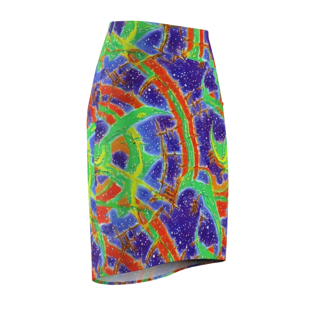 Blue Ember Maze on Pencil Skirt — Front Side