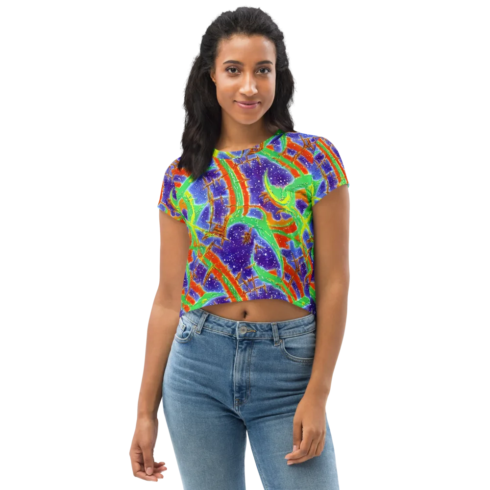 Blue Ember Maze on Crop Tee — Front