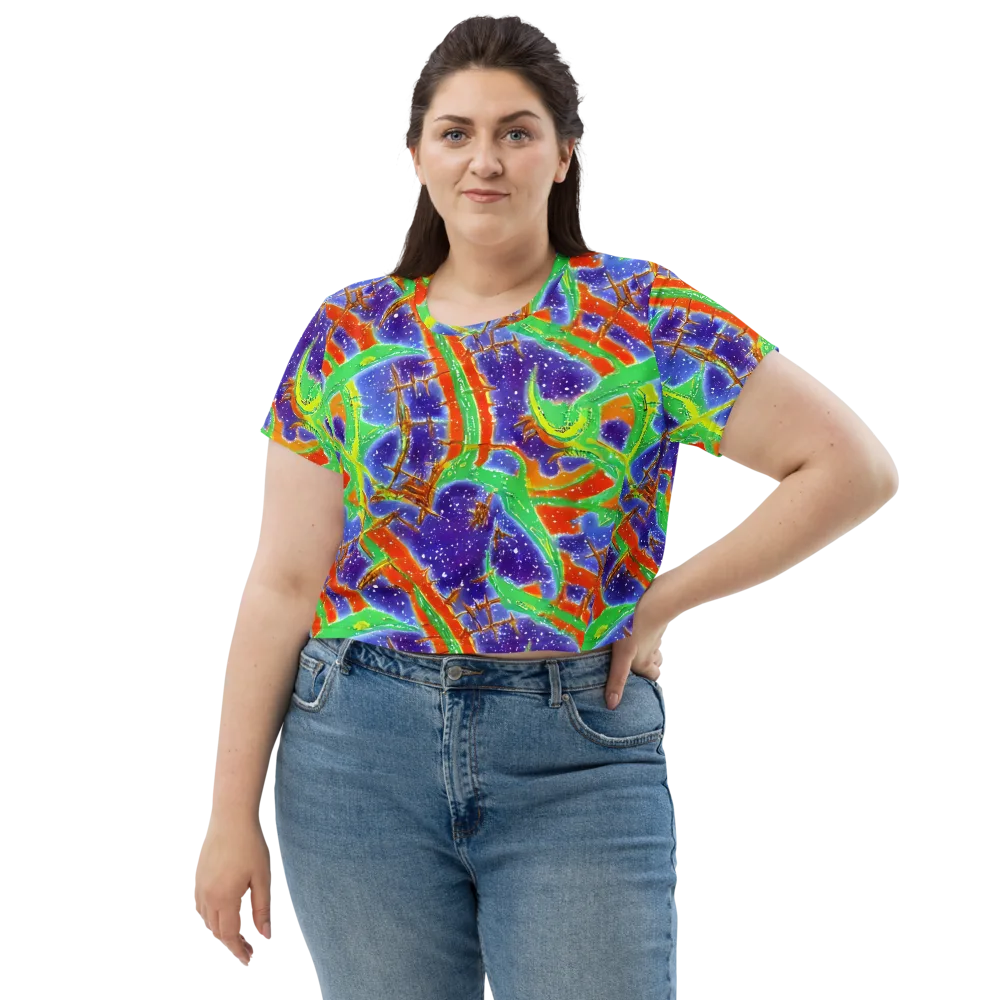 Blue Ember Maze on Crop Tee — Front