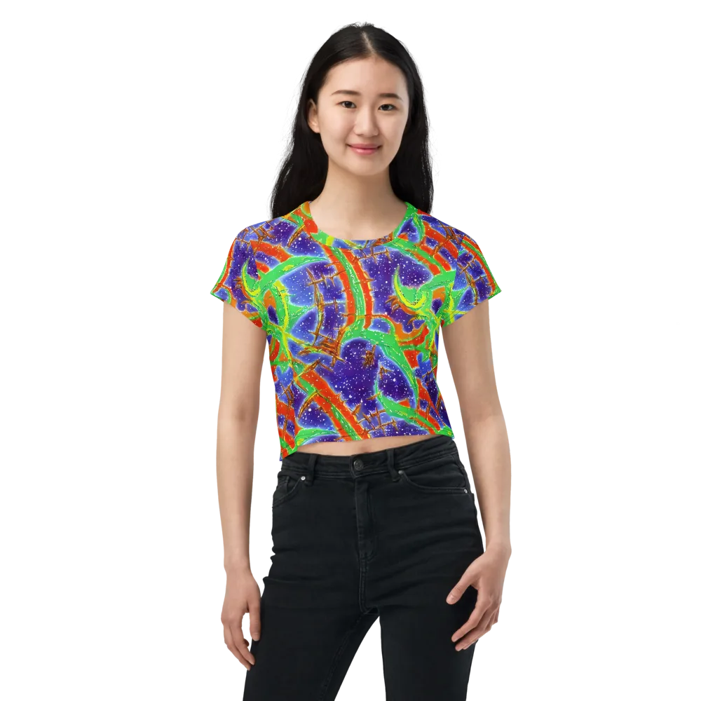Blue Ember Maze on Crop Tee — Front