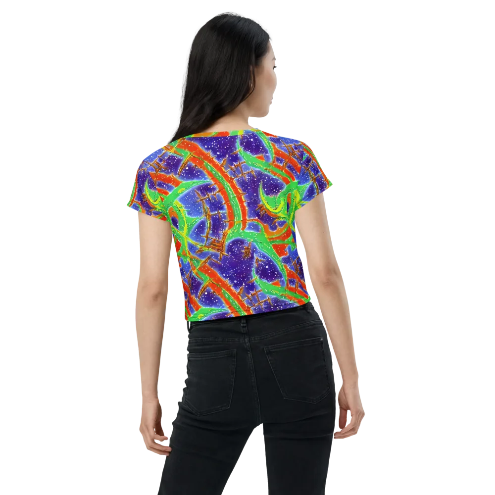 Blue Ember Maze on Crop Tee — Back