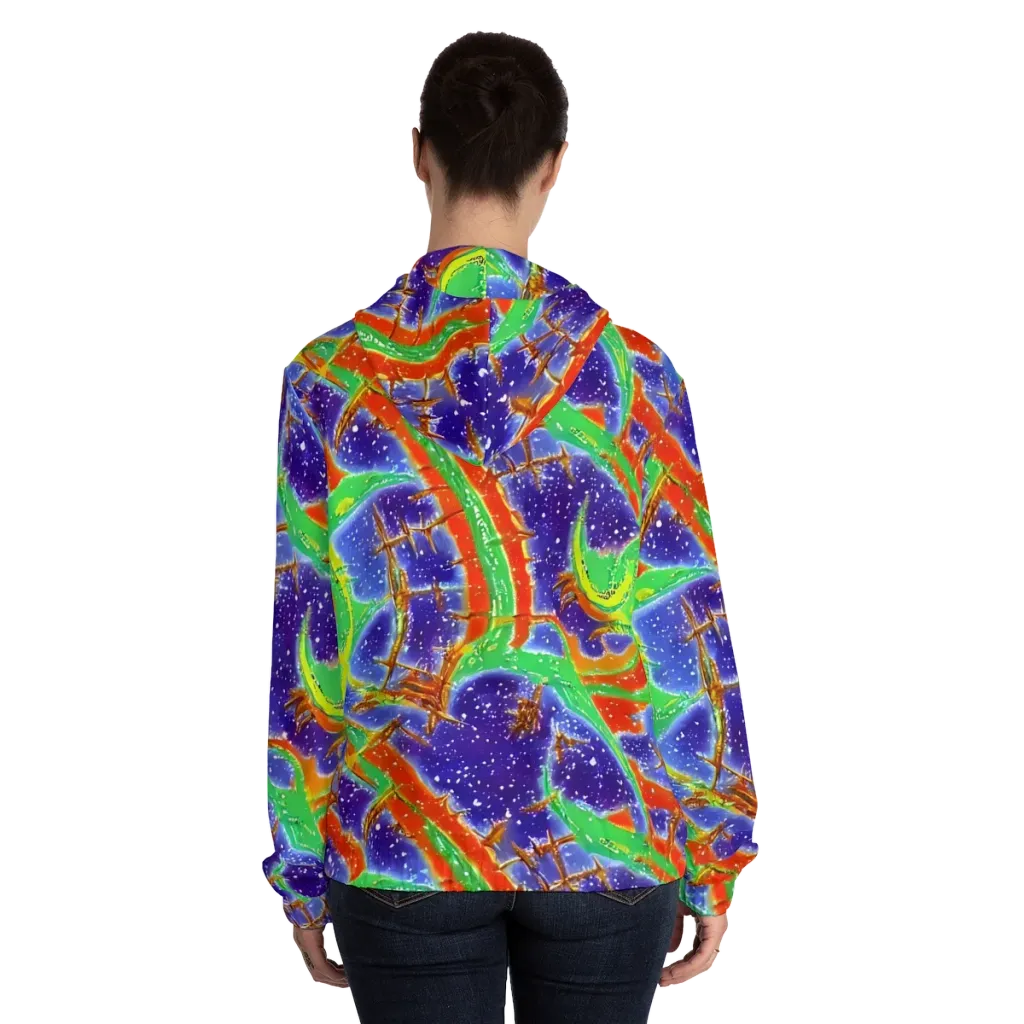 Blue Ember Maze on Women's Full-Zip Hoodie — Back On Person