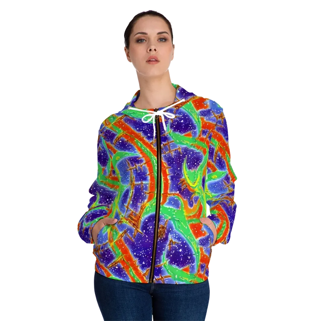 Blue Ember Maze on Women's Full-Zip Hoodie — Front On Person