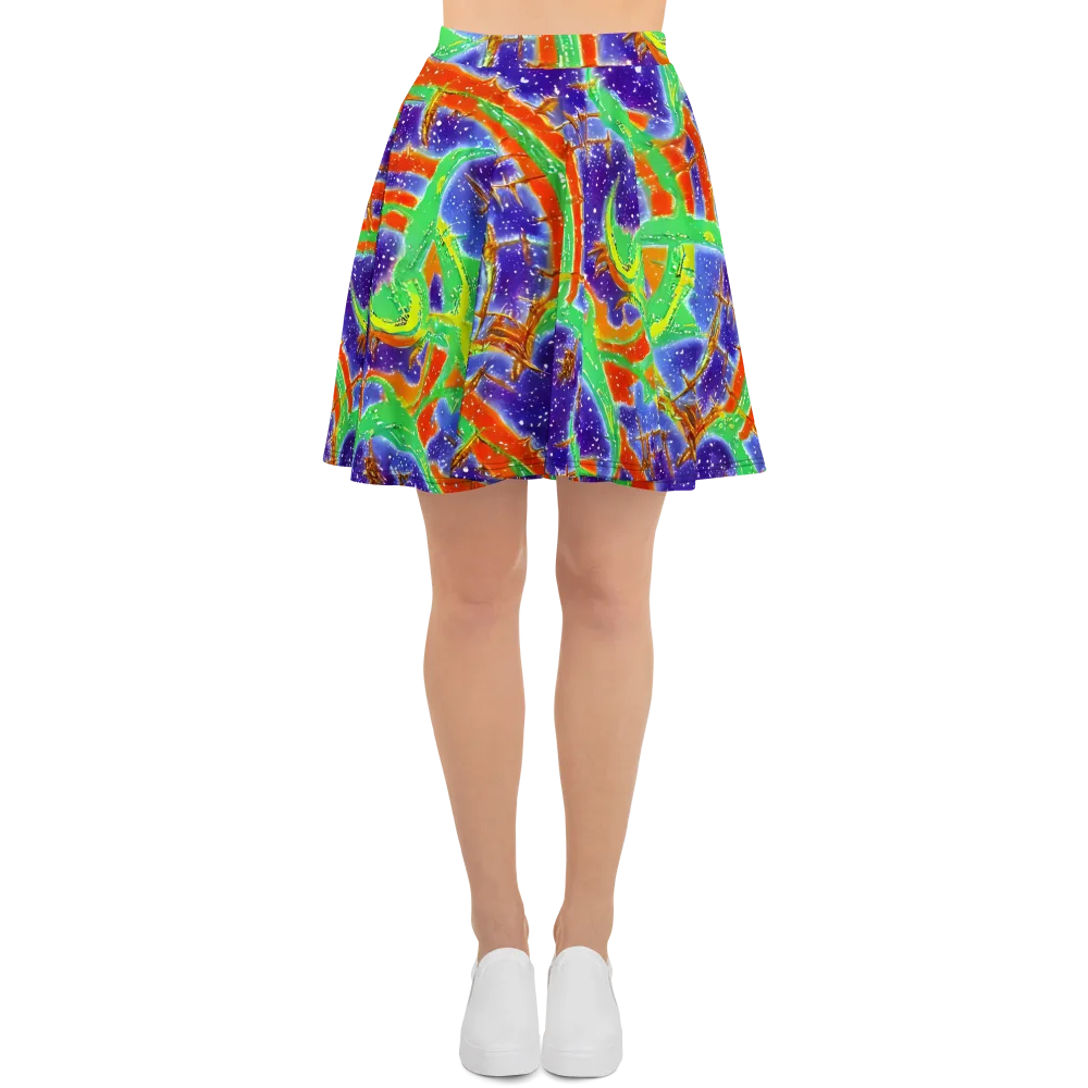 Blue Ember Maze on Skater Skirt — Front