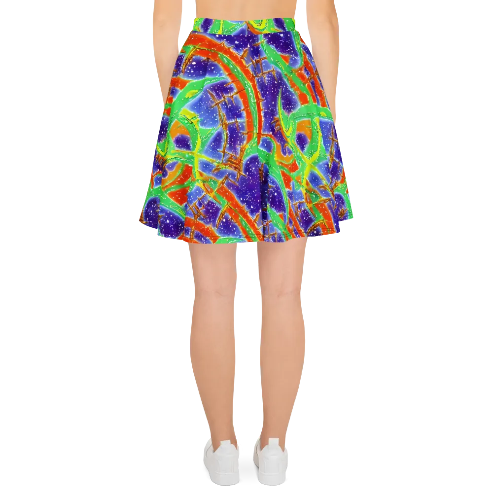 Blue Ember Maze on Skater Skirt — Back